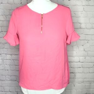 Harve Bernard Pink Short Sleeve Zipper Blouse M